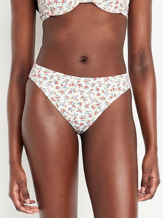 Image number 1 showing, Mid-Rise Textured Bikini Swim Bottoms