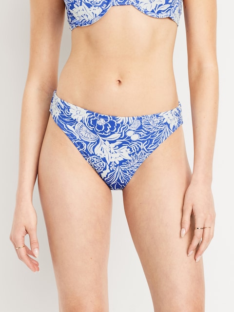 Mid-Rise Textured Bikini Swim Bottoms - Blue Floral