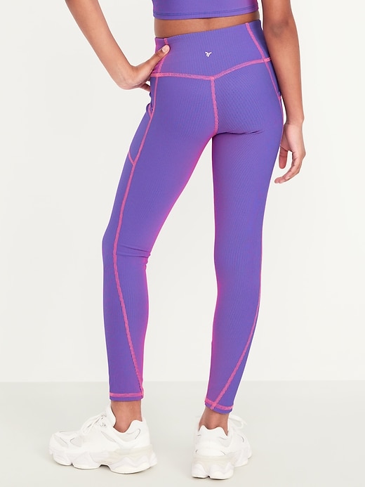 View large product image 2 of 6. High-Waisted PowerSoft Ribbed Performance 7/8 Leggings for Girls