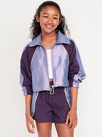 View large product image 4 of 4. Shiny Oversized Cropped Color-Block Zip Jacket for Girls