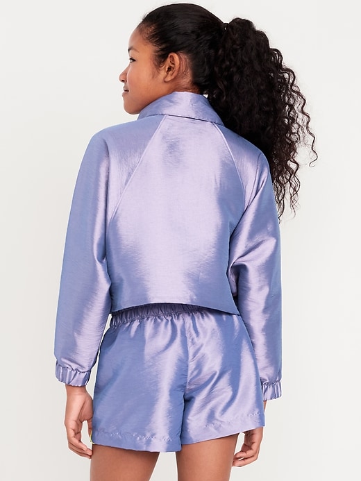 View large product image 2 of 4. Shiny Oversized Cropped Color-Block Zip Jacket for Girls