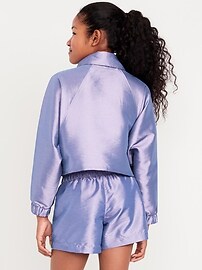 Image number 2 showing, Shiny Oversized Cropped Color-Block Zip Jacket for Girls