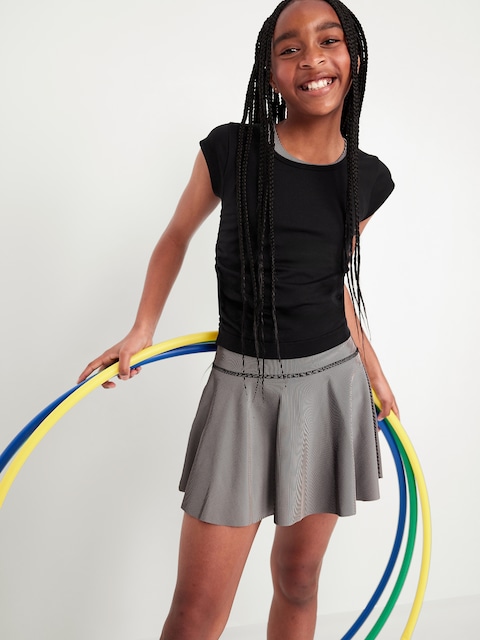 Fitted Ruched Seamless Performance Top for Girls - Black