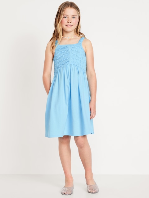 Robe à smocks ajustée et évasée sans manches pour fille