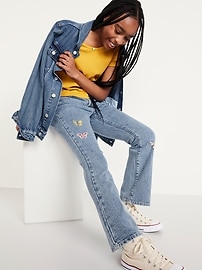 View large product image 3 of 5. High-Waisted Embroidered Flare-Leg Jeans for Girls