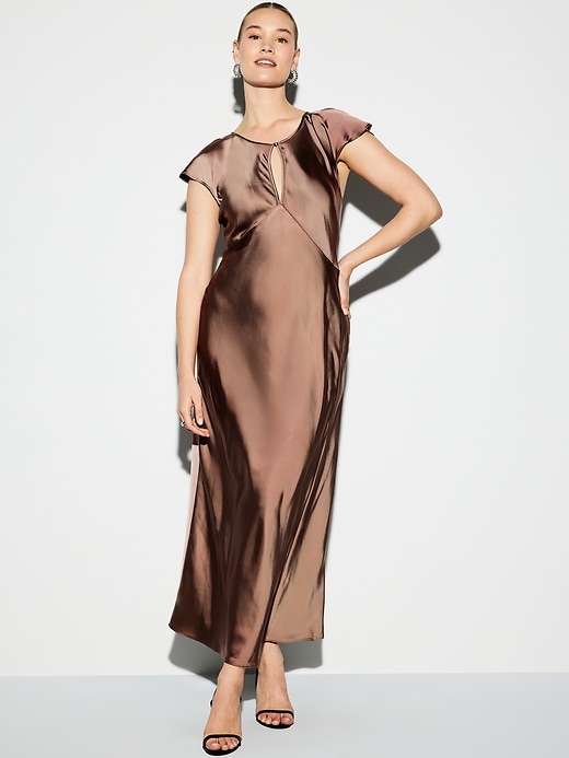 Image number 6 showing, The Occasion by Old Navy Flutter-Sleeve Keyhole Satin Maxi Dress