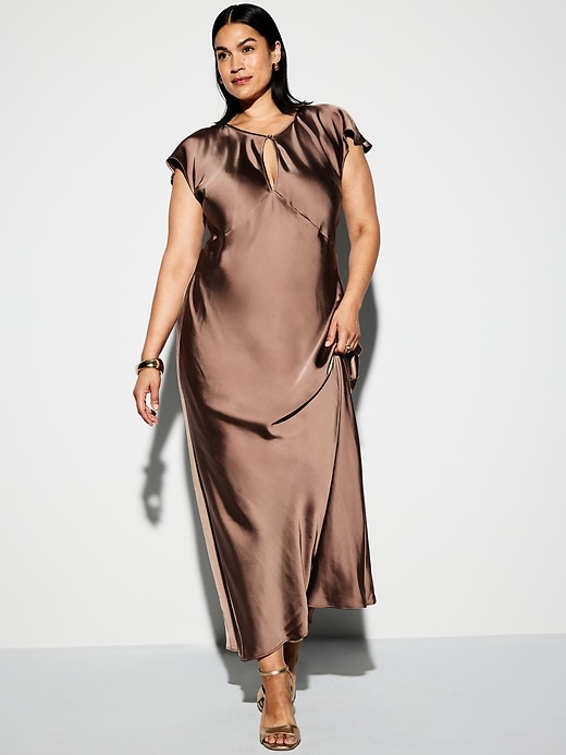 Image number 8 showing, The Occasion by Old Navy Flutter-Sleeve Keyhole Satin Maxi Dress