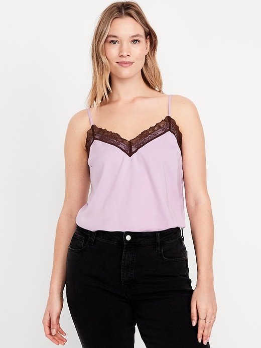 Image number 5 showing, Lace-Trim Satin Cami Top