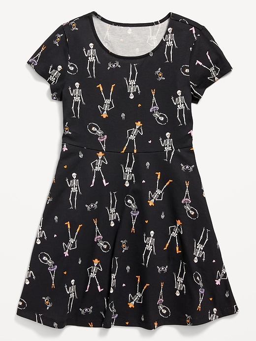L'image numéro 3 présente Robe ajustée et évasée à manches courtes et à imprimé pour toute-petite fille