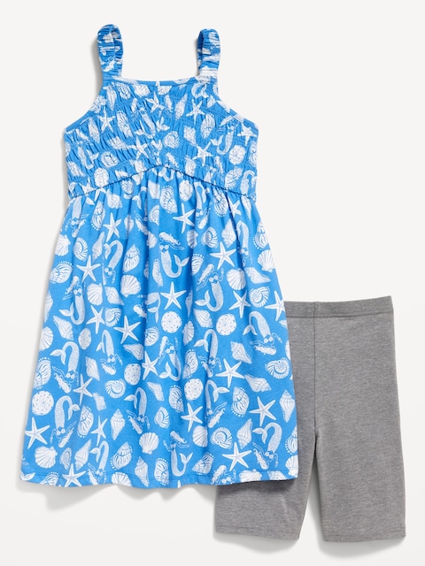 Sleeveless Fit and Flare Dress and Biker Shorts Set for Girls