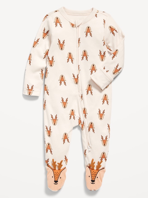 Snug-Fit 2-Way-Zip Footed One-Piece for Baby - Gray