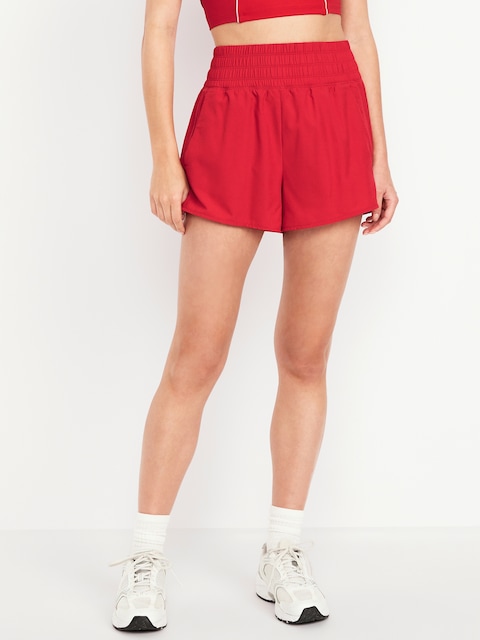 Extra High-Waisted Crinkle Run Shorts -- 3-inch inseam - Red