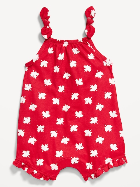 Sleeveless Tie-Knot Graphic One-Piece Romper for Baby