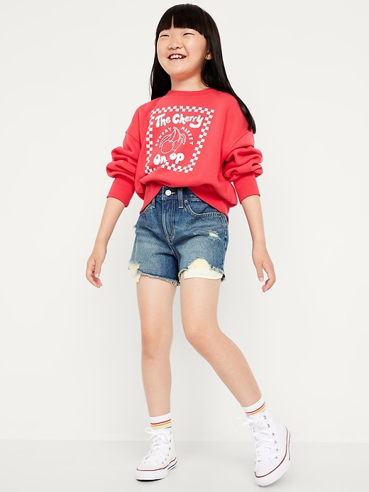 L'image numéro 3 présente Short en denim à taille haute et à ourlet coupé et effiloché pour fille