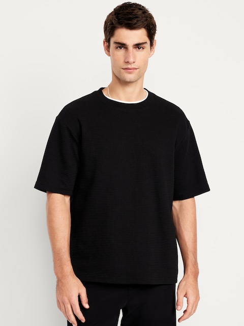 Waffle-Knit T-Shirt - Black