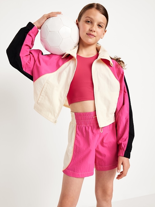 View large product image 1 of 3. High-Waisted Color-Block Performance Shorts for Girls