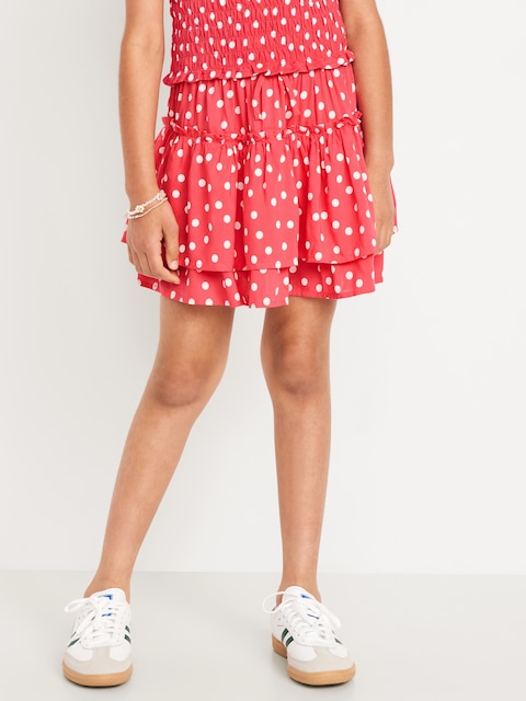 Printed Tiered Ruffled Skirt for Girls - Red