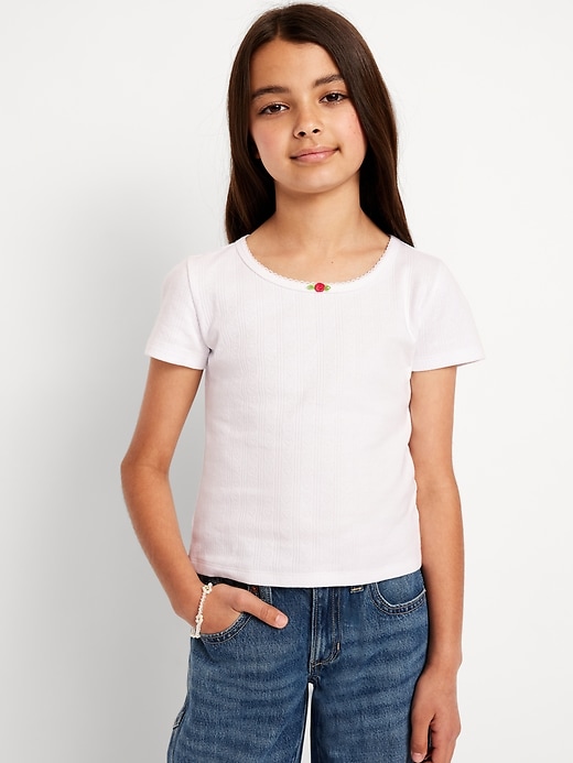 View large product image 1 of 4. Short-Sleeve Pointelle-Knit Top for Girls