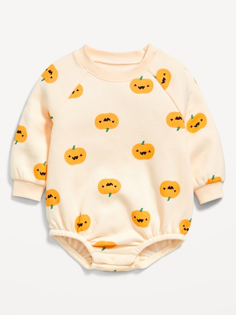 Printed Long-Sleeve Fleece Bodysuit for Baby - Orange