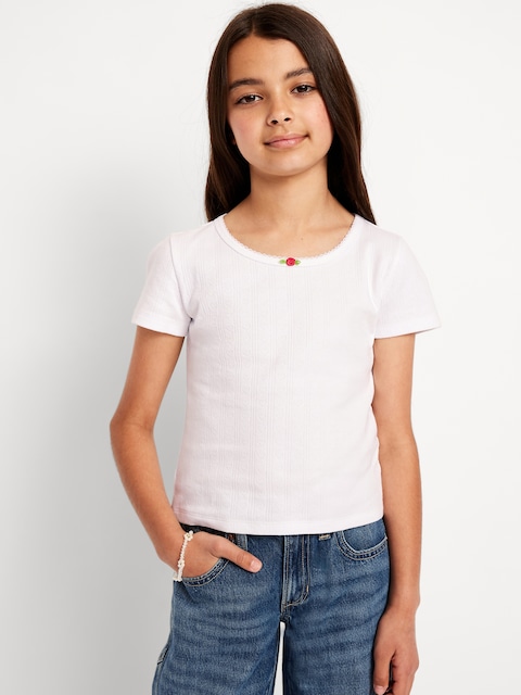 Short-Sleeve Pointelle-Knit Top for Girls