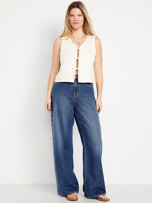 Image number 4 showing, High-Waisted Baggy Wide-Leg Studded Jeans