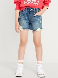 L'image numéro 1 présente Short en denim à taille haute et à ourlet coupé et effiloché pour fille