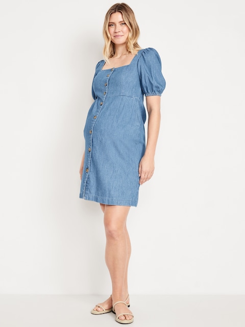 Maternity Puff-Sleeve Mini Dress
