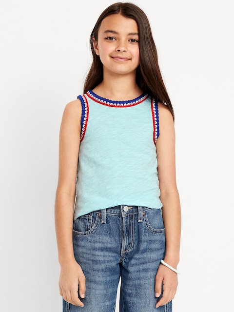 Sleeveless Crochet-Trim Top for Girls