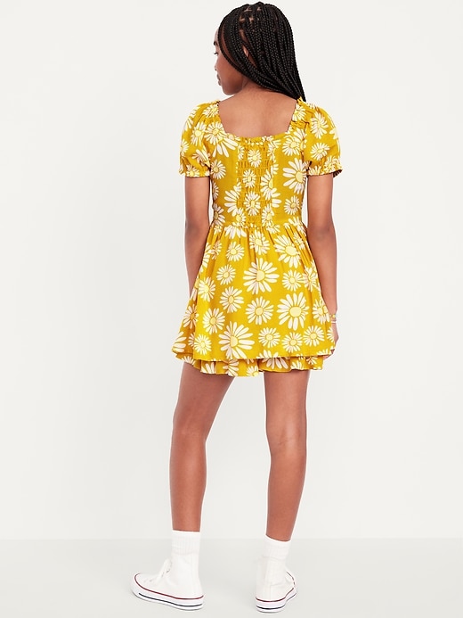 View large product image 2 of 2. Printed Puff-Sleeve Smocked Dress for Girls
