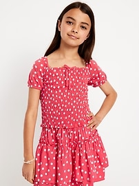 Image number 1 showing, Short Puff-Sleeve Smocked Top for Girls