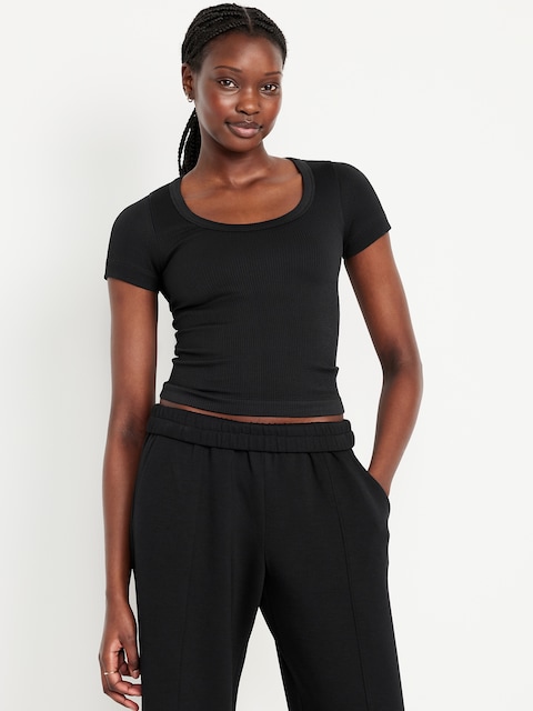 T-shirt court côtelé Zénitude sans coutures - Noir De Jais