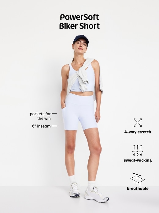 Image number 8 showing, High-Waisted PowerSoft Biker Shorts -- 6-inch inseam