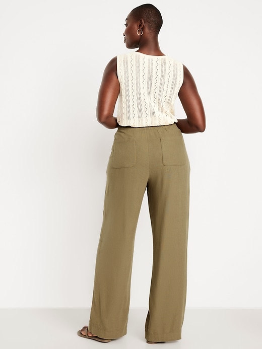 Image number 5 showing, High-Waisted Linen-Blend Wide-Leg Pants