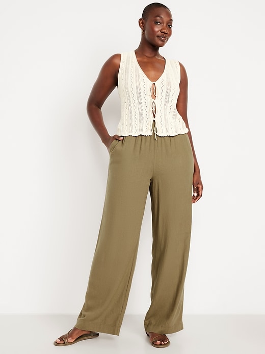 Image number 4 showing, High-Waisted Linen-Blend Wide-Leg Pants
