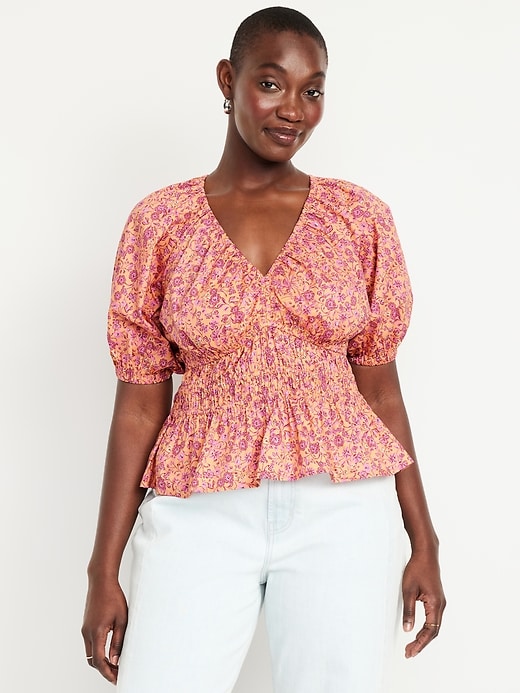 Image number 5 showing, Smocked V-Neck Peplum Top