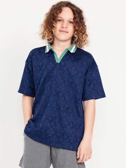 Short-Sleeve Textured-Knit Collared Shirt for Boys