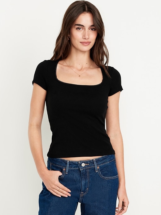 Image number 1 showing, Square-Neck Ribbed T-Shirt