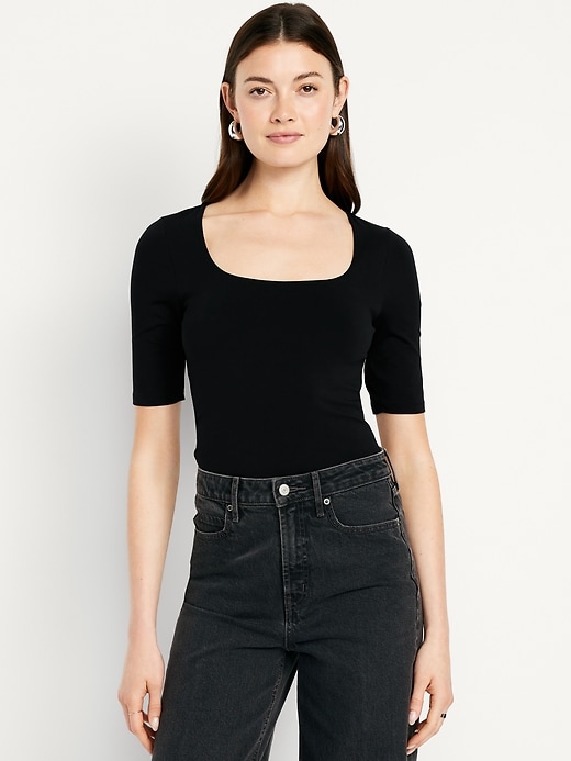 Image number 1 showing, Double-Layer Scoop-Neck T-Shirt