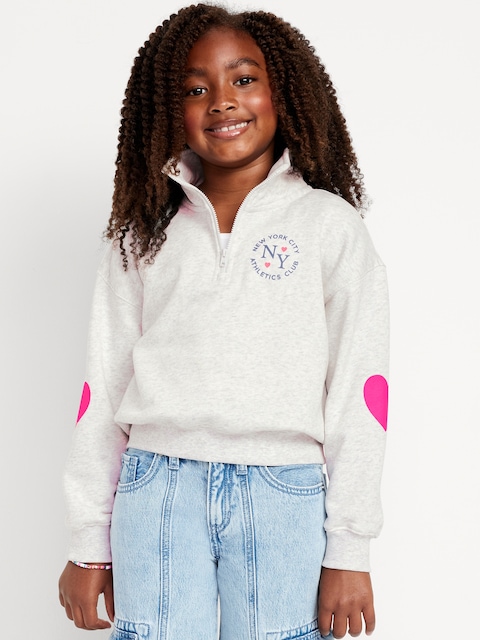 Chandail en coton ouaté surdimensionné à glissière au quart pour fille