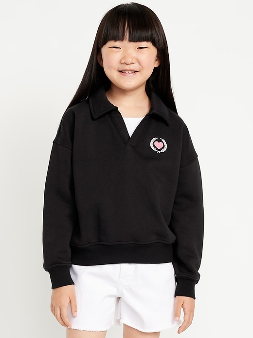 View large product image 1 of 3. Long-Sleeve Graphic Polo Sweatshirt for Girls