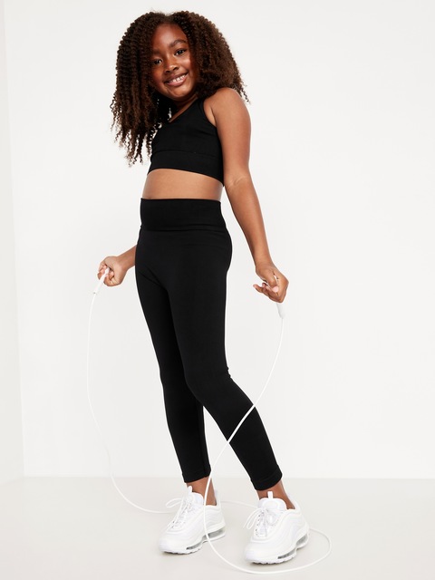 Fitted High-Waisted 7/8-Length Seamless Performance Leggings for Girls - Black