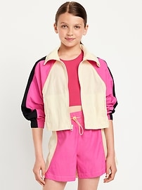 View large product image 3 of 4. Oversized Cropped Color-Block Zip Jacket for Girls