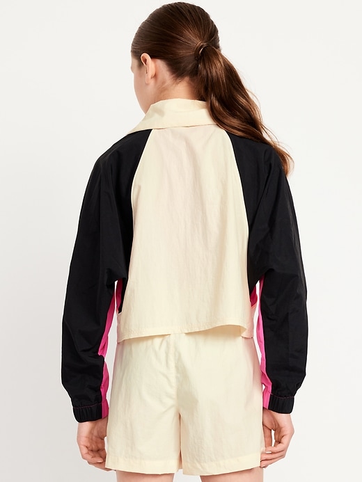 View large product image 2 of 4. Oversized Cropped Color-Block Zip Jacket for Girls