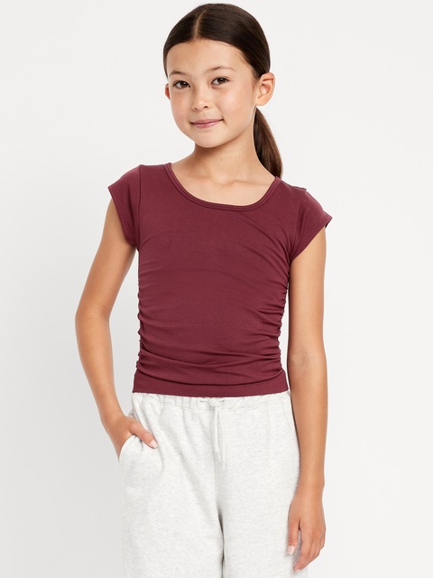 Fitted Ruched Seamless Performance Top for Girls - Red