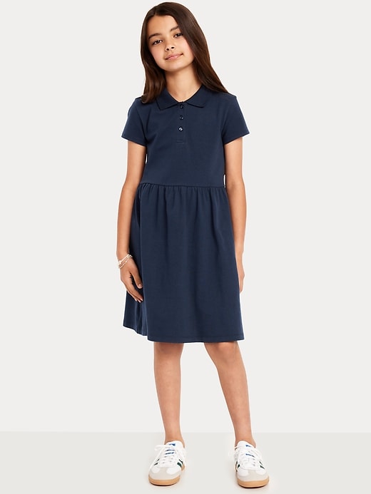 View large product image 1 of 2. School Uniform Fit and Flare Pique Polo Dress for Girls