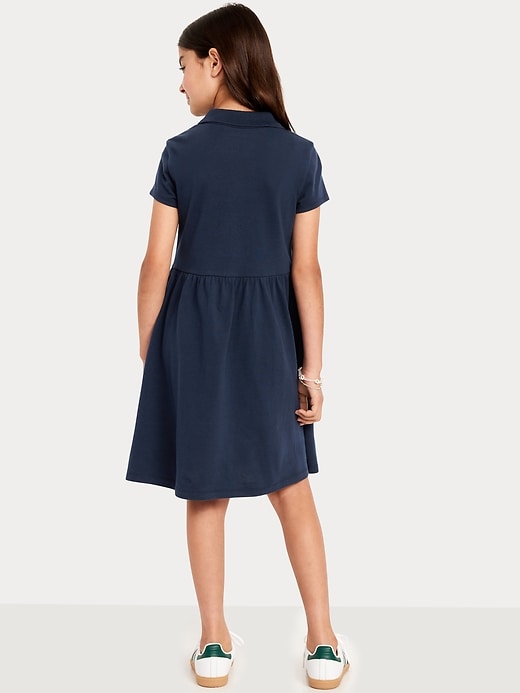 View large product image 2 of 2. School Uniform Fit and Flare Pique Polo Dress for Girls