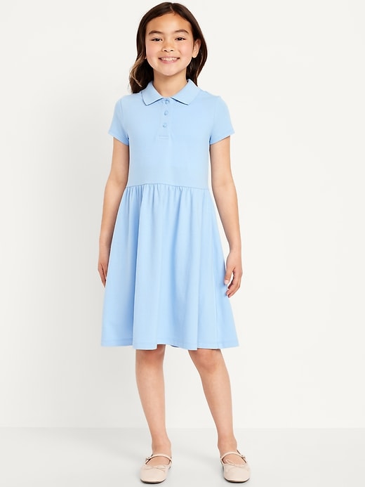View large product image 1 of 2. School Uniform Fit and Flare Pique Polo Dress for Girls