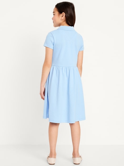 View large product image 2 of 2. School Uniform Fit and Flare Pique Polo Dress for Girls