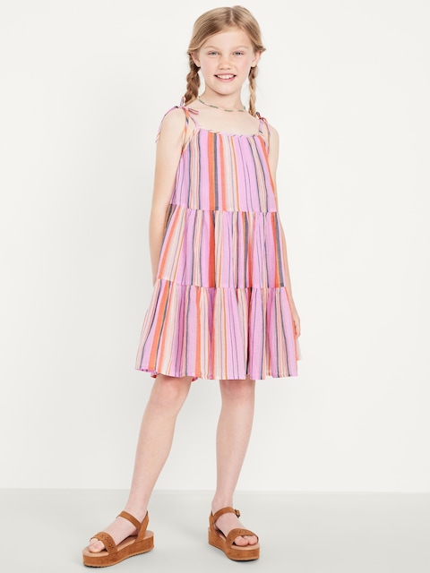 Printed Sleeveless Gauze Tiered Dress for Girls