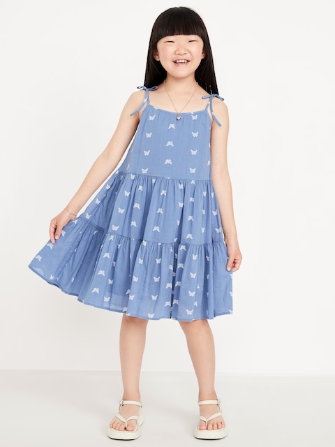Printed Sleeveless Gauze Tiered Dress for Girls